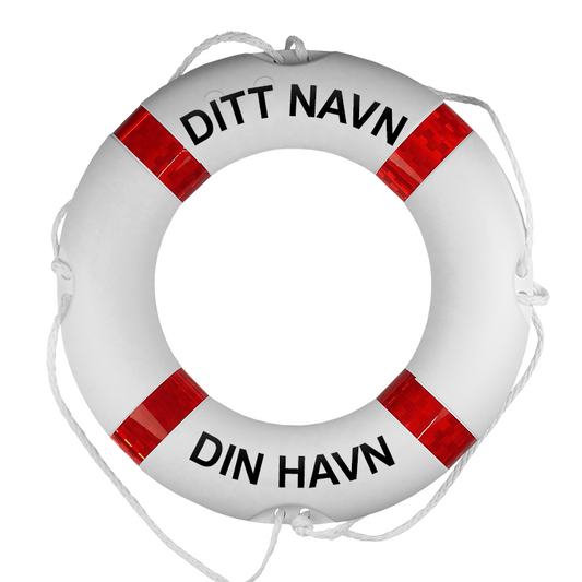Livbøye – hvit/rød – med egen tekst
