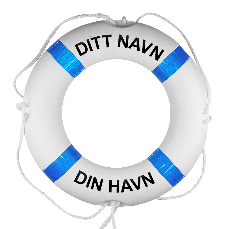 Livbøye – hvit/blå – med egen tekst