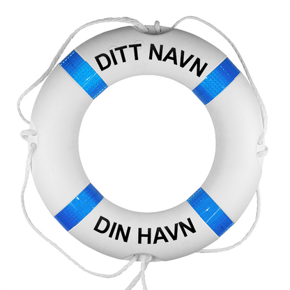 Livbøye – hvit/blå – med egen tekst