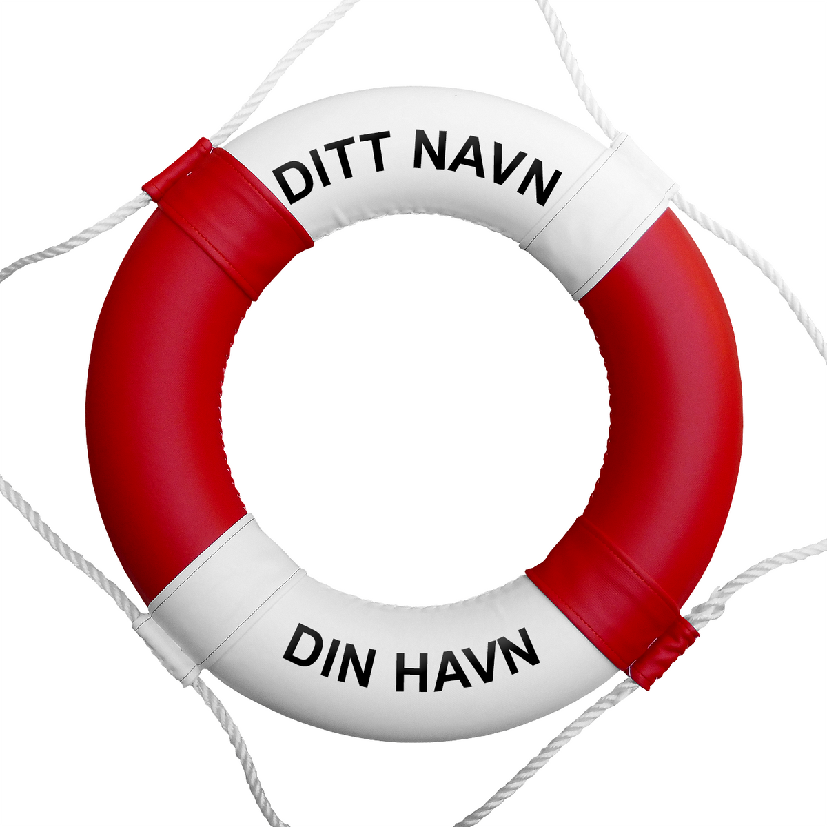 Klassisk livbøye – rød/hvit – med egen tekst